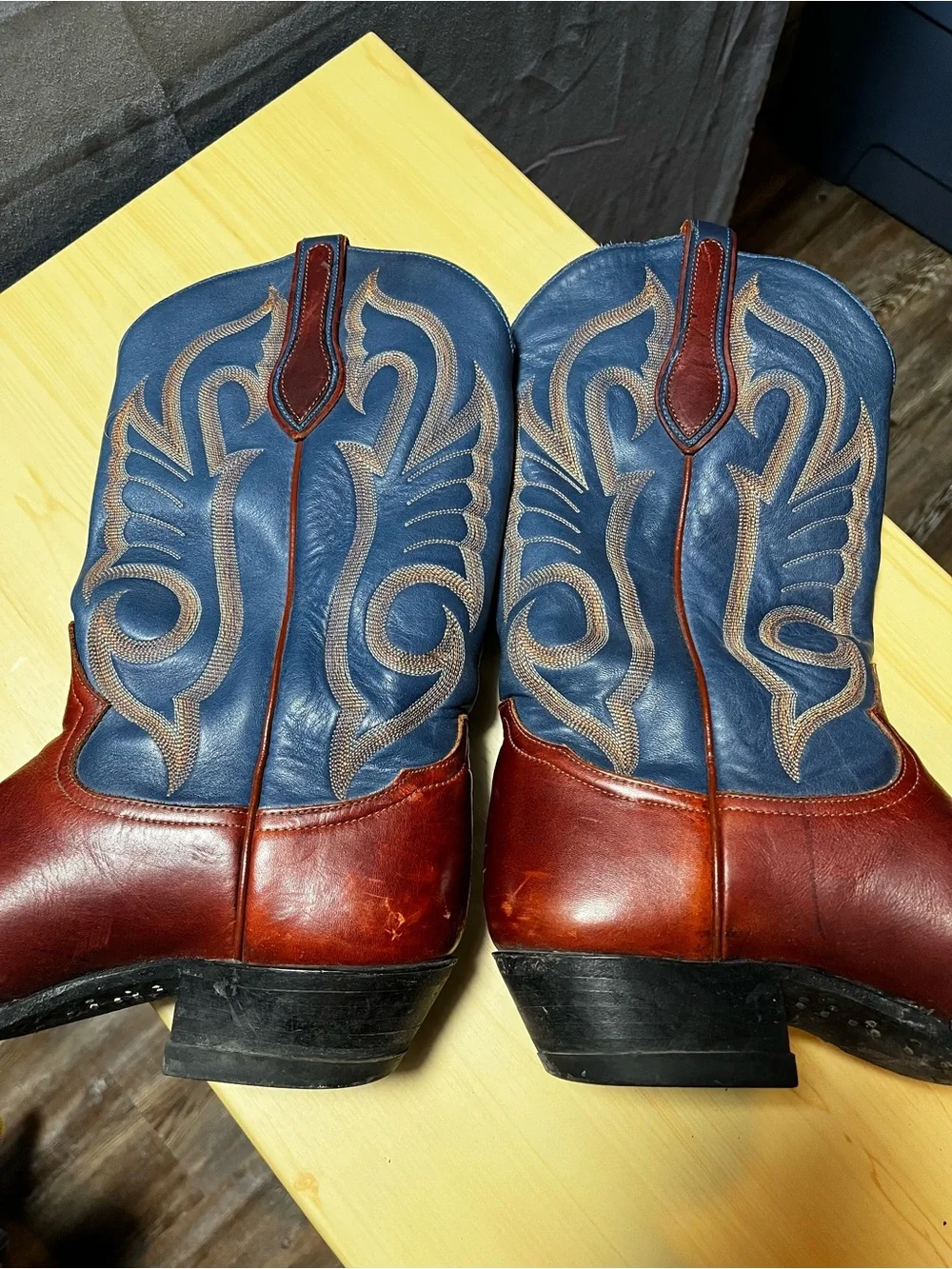 TONY LAMA Blue Brown Embroidered Western Cowboy Boots Men Sz 9.5 D 3126 Festival